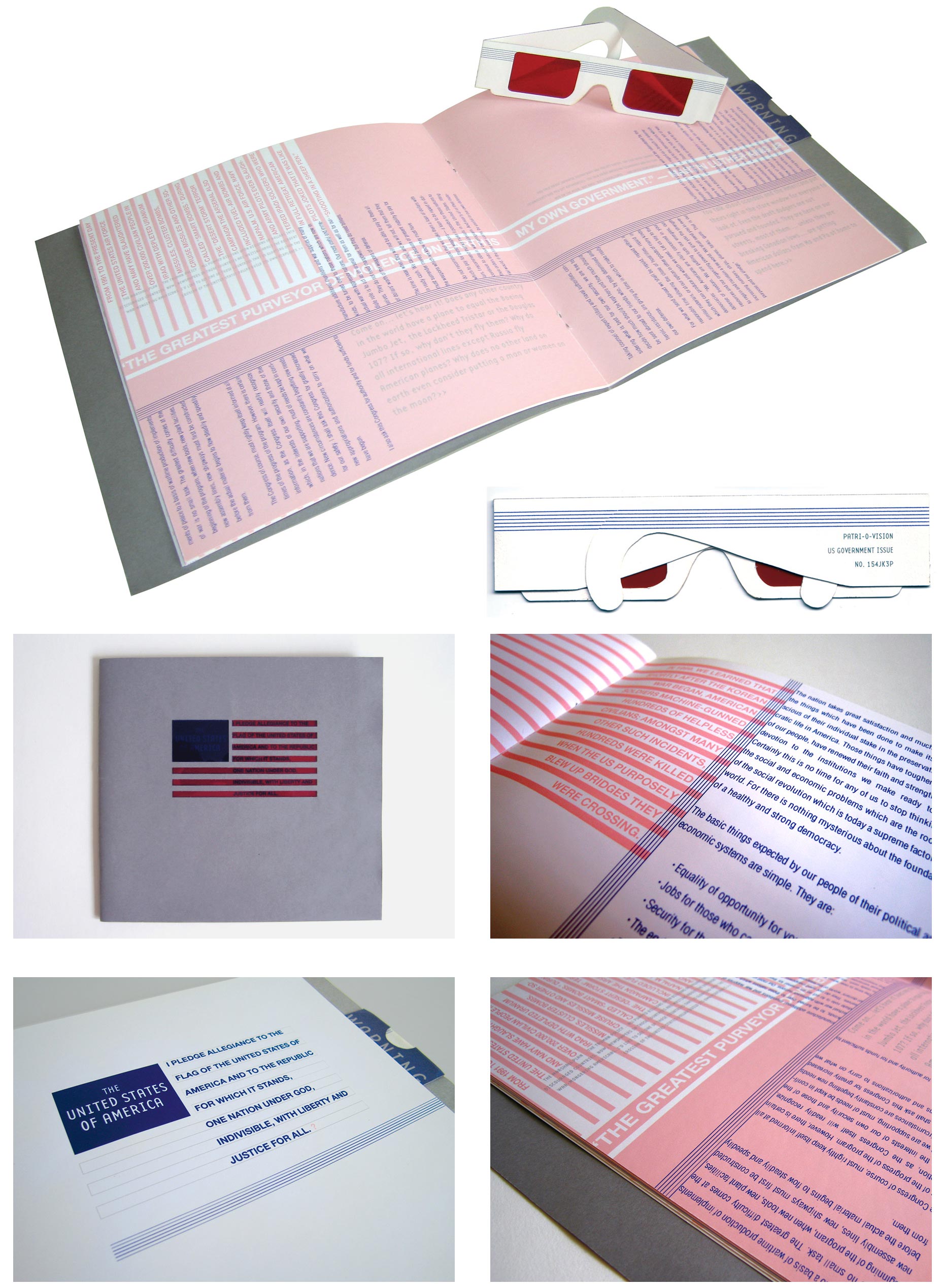 The Four Freedoms by FDR, composed in type with hidden messages blocked by the rose colored glasses.