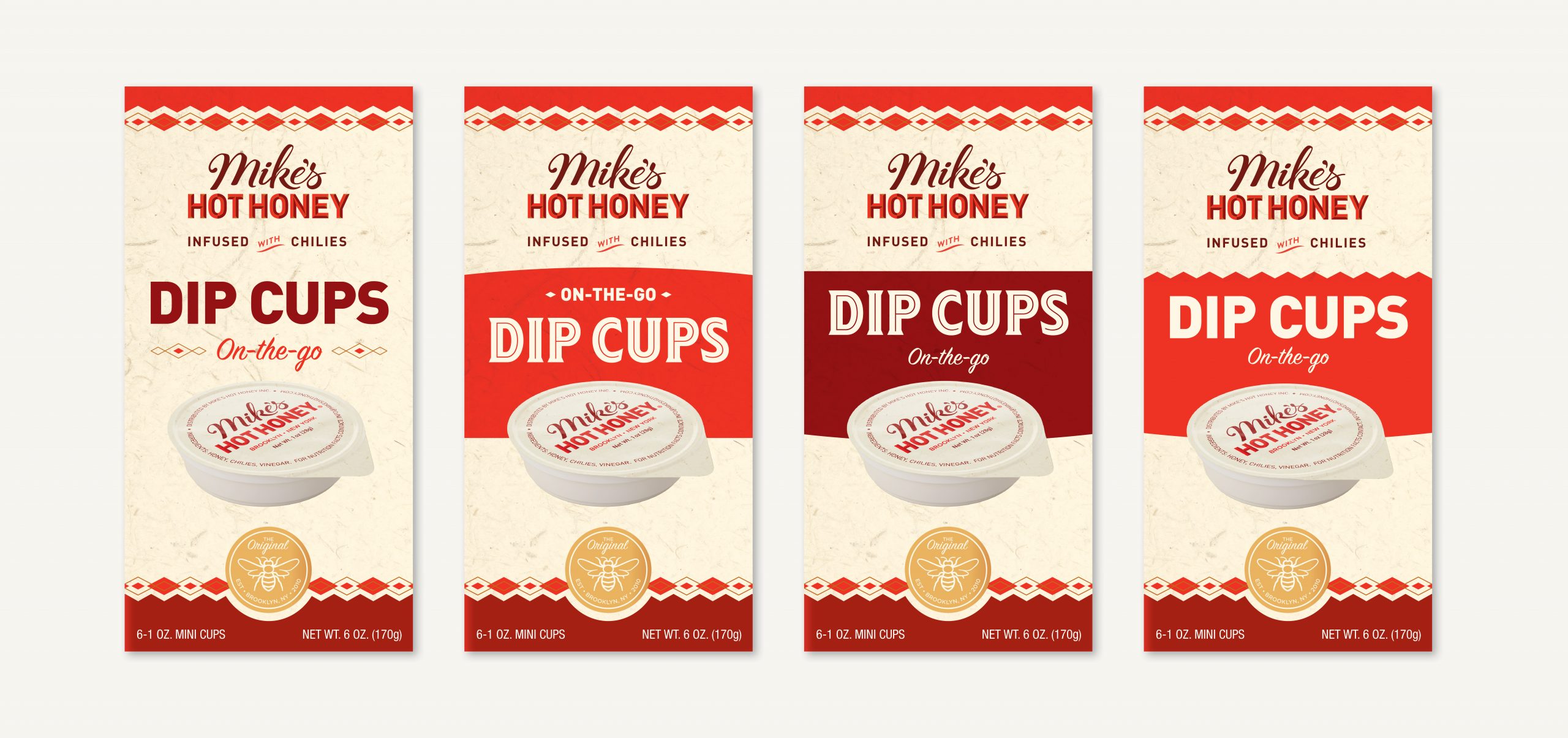 Mike's Hot Honey Dip Cup multi-pack sleeve design options (top view)